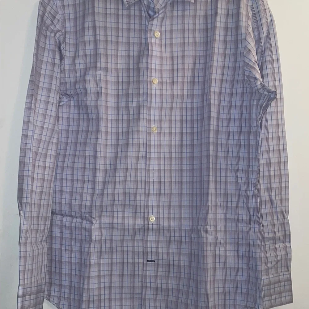 Men's Purple Plaid Shirt slim fit career shirt size small 100% cotton spring